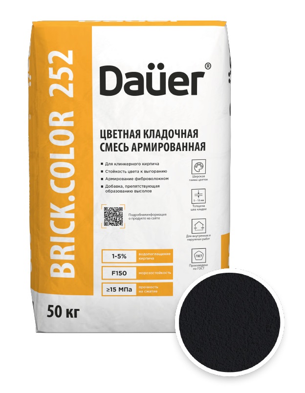 Цветная кладочная смесь армированная DAUER BRICK.COLOR 252 графитовый, 50 кг фото 0